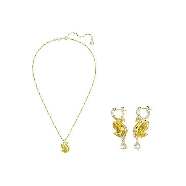 Set Dây Chuyền + Khuyên Tai Nữ Swarovski Swarovski Iconic Swan Drop, Swan, Yellow, Gold-Tone Plated Màu Vàng