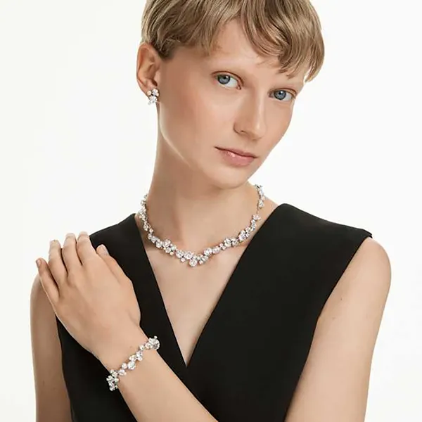 Set Dây Chuyền + Vòng Đeo Tay + Khuyên Tai Nữ Swarovski Constella Set Mixed Cuts, White, Rhodium Plated 5738285 Màu Bạc