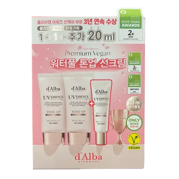 Set Kem Chống Nắng Nâng Tone Hồng D'alba Waterfull Tone Up Sun Cream SPF50+/ Pa++++ 3 Món