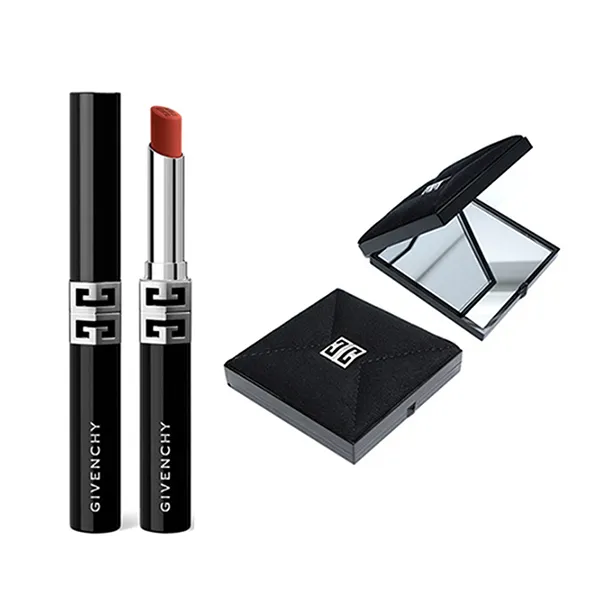 Set Son Dưỡng Givenchy Le Rouge Velvet Matte R12 Scarlet Mesh Màu Đỏ Cam + Gương Trang Điểm