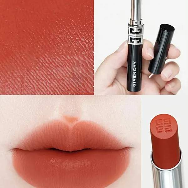 Set Son Dưỡng Givenchy Le Rouge Velvet Matte R12 Scarlet Mesh Màu Đỏ Cam + Gương Trang Điểm