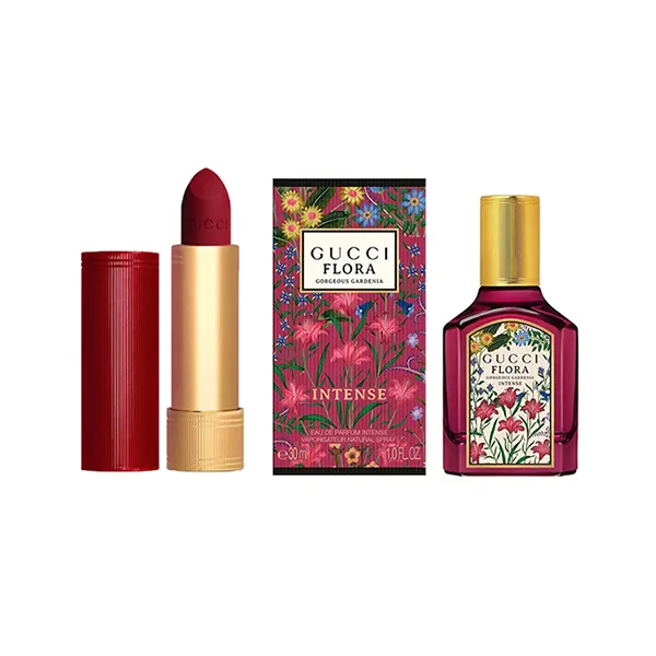 Set Son Lì Gucci 509 Rosso Ancora Màu Đỏ Đậm + Nước Hoa Flora Gorgeous Gardenia Intense EDP 5ml