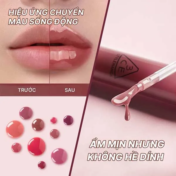 Son Bóng 3CE Drop Glow Gel Weekend Màu Nâu Trà Đen 4g