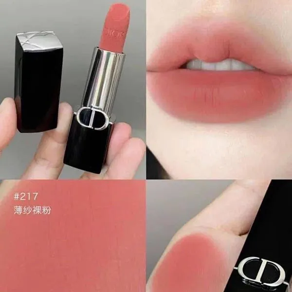 Son Dior Rouge Velvet Nắp Hít (2025) 217 Corolle Velvet Finish Màu Hồng Khô