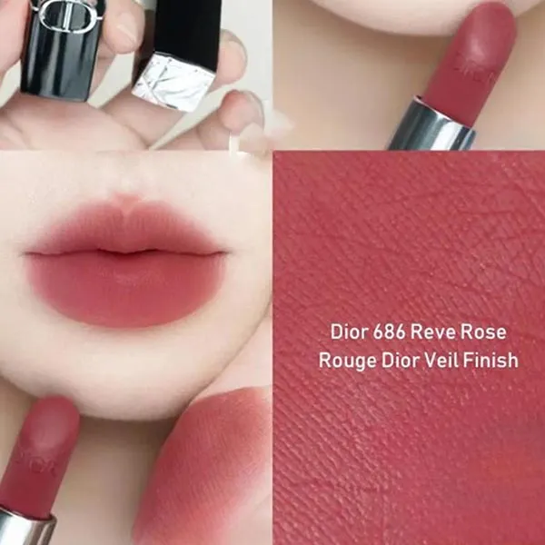 Son Dior Rouge Velvet Nắp Hít (2025) 686 Rêve Rosé Veil Finish Màu Hồng Gỗ
