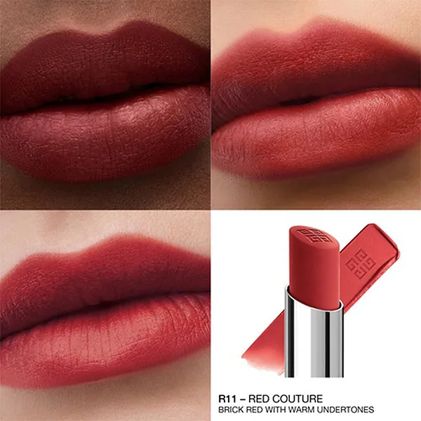 Son Givenchy Le Rouge Velvet Matte Long-Lasting Lip R11 Red Couture Màu Đỏ Thuần