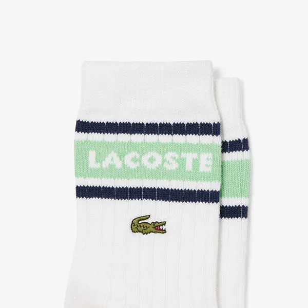 Set 2 Đôi Tất Unisex Lacoste 2-Pack Ribbed Cotton Socks RA9304-51-7II Màu Xanh Trắng Size 35-38