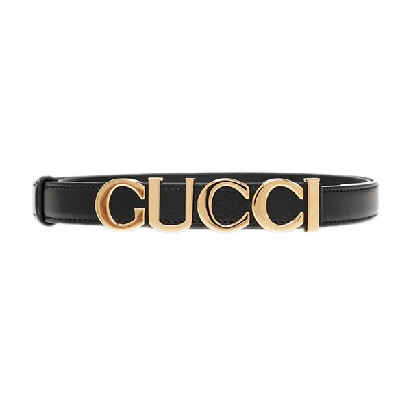 Thắt Lưng Nữ Gucci Gucci Buckle Thin 20mm In Black Leather With Gold 751600 0YA0G 1000 Màu Đen Size 75