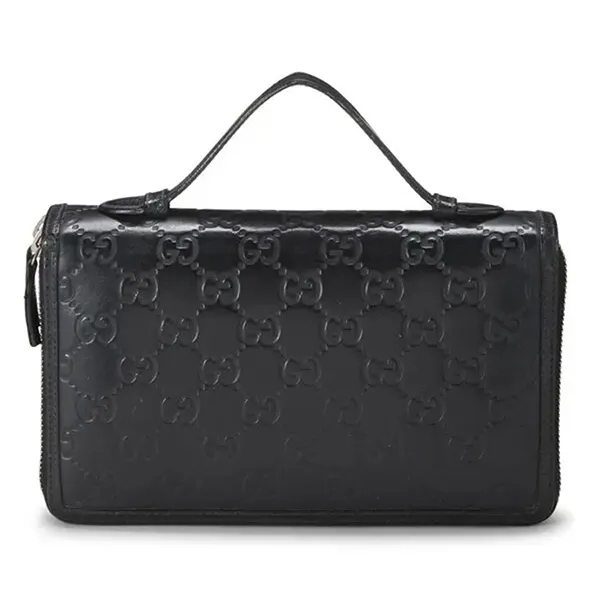 Túi Cầm Tay Nữ Gucci Ssima Leather Travel Wallet Màu Đen