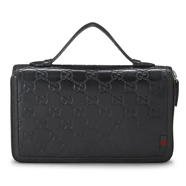 Túi Cầm Tay Nữ Gucci Ssima Leather Travel Wallet Màu Đen