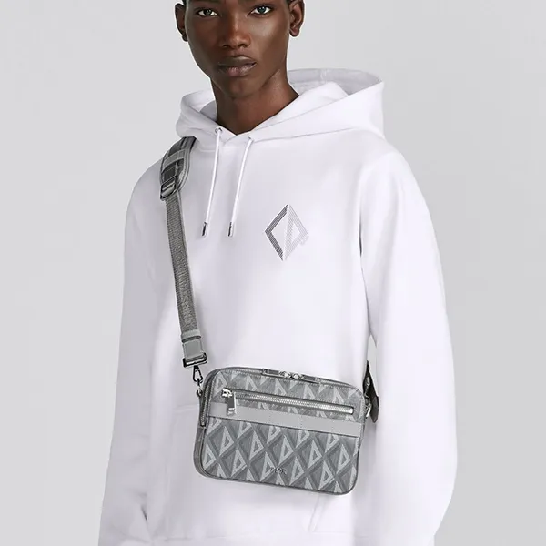 Túi Đeo Chéo Nam Dior Safari Bag With Strap Gray CD Diamond Màu Ghi