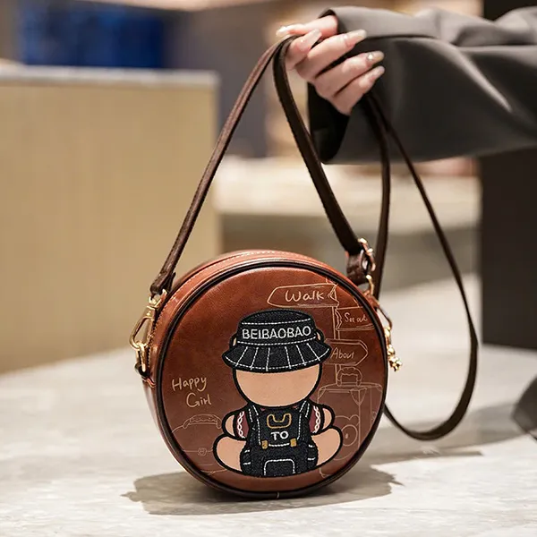 Túi Đeo Chéo Nữ Beibaobao Small Round Denim Doll Crossbody Bag 6977374784253 Màu Nâu