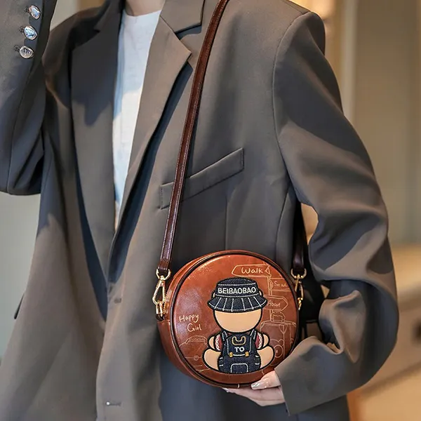Túi Đeo Chéo Nữ Beibaobao Small Round Denim Doll Crossbody Bag 6977374784253 Màu Nâu