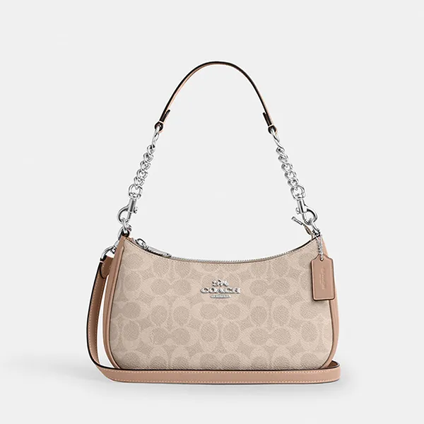 Túi Đeo Chéo Nữ Coach Teri Shoulder Bag In Signature Canvas CV933 Sand/Taupe Màu Be
