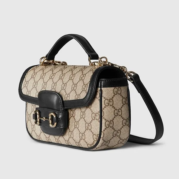 Túi Đeo Chéo Nữ Gucci Horsebit 1955 Small Top Handle Bag 815206-FAD6L-9741 Màu Be/Đen