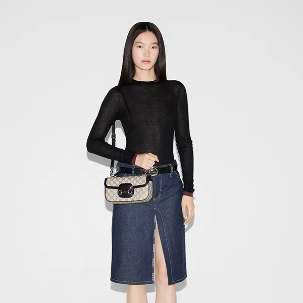 Túi Đeo Chéo Nữ Gucci Horsebit 1955 Small Top Handle Bag 815206-FAD6L-9741 Màu Be/Đen