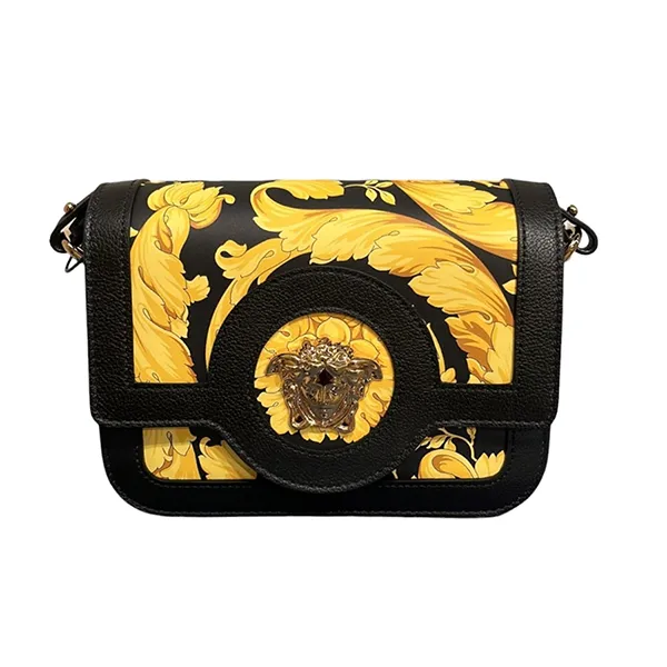 Túi Đeo Chéo Nữ Versace Printer Calf Leather Màu Đen/Vàng