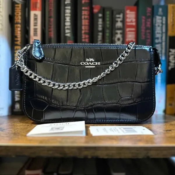 Túi Đeo Vai Nữ Coach Nolita 19 CN382 Crocodile Silver/ Black Màu Đen