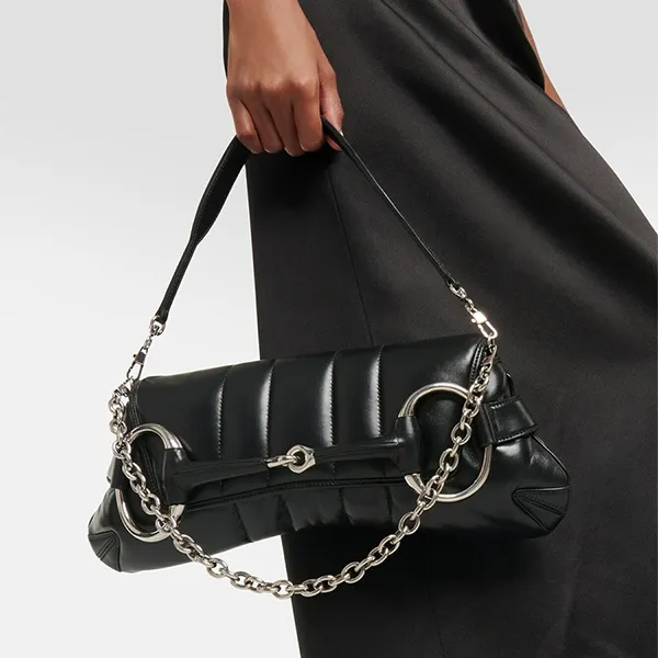 Túi Đeo Vai Nữ Gucci Horsebit Chain Medium Leather Shoulder Bag Màu Đen
