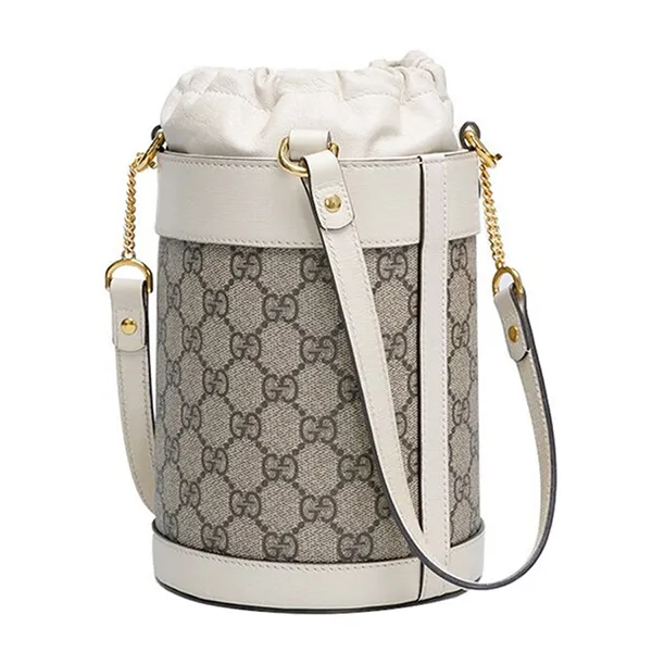 Túi Đeo Vai Nữ Gucci Women's White PVC GG Supreme 1955 Horsebit Bucket Small Shoulder Bag Màu Trắng