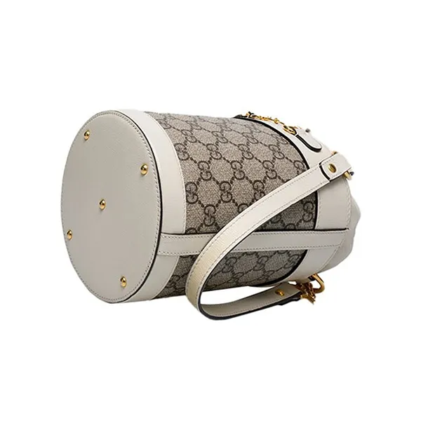 Túi Đeo Vai Nữ Gucci Women's White PVC GG Supreme 1955 Horsebit Bucket Small Shoulder Bag Màu Trắng