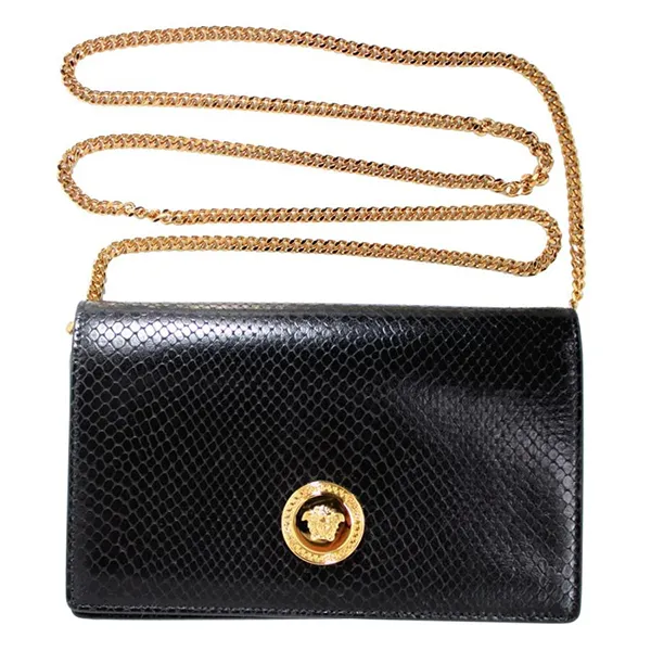 Túi Đeo Vai Nữ Versace Women's Medusa Mini Chain Shoulder Bag In Python Embossed Leather Black Màu Đen