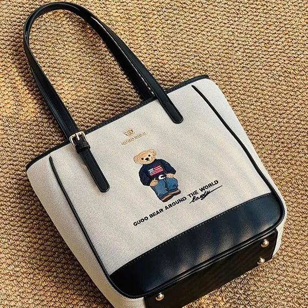 Túi Tote Nữ Guoo Bear GU1409 Be Viền Đen