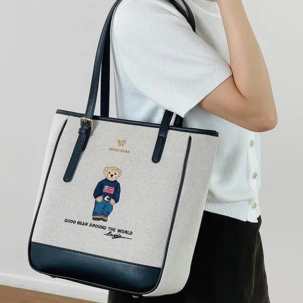 Túi Tote Nữ Guoo Bear GU1409 Be Viền Đen