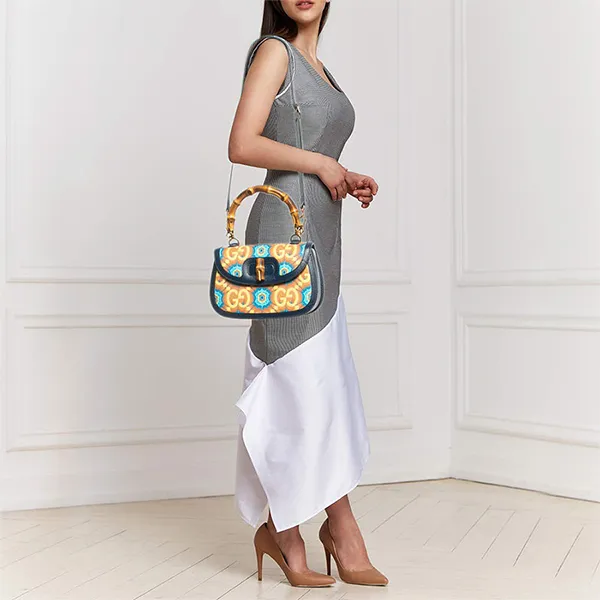 Túi Xách Tay Nữ Gucci Multicolor Kaleidoscope GG Supreme Canvas And Leather Medium Bamboo 1947 Top Handle Bag Phối Màu