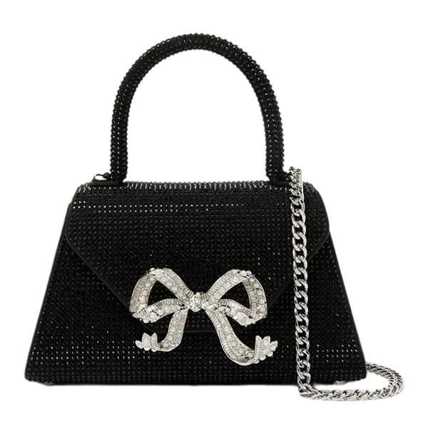Túi Xách Tay Nữ Self-Portrait Mini Bow Envelope Rhinestone Embellished Bag In Faux Leather Màu Đen