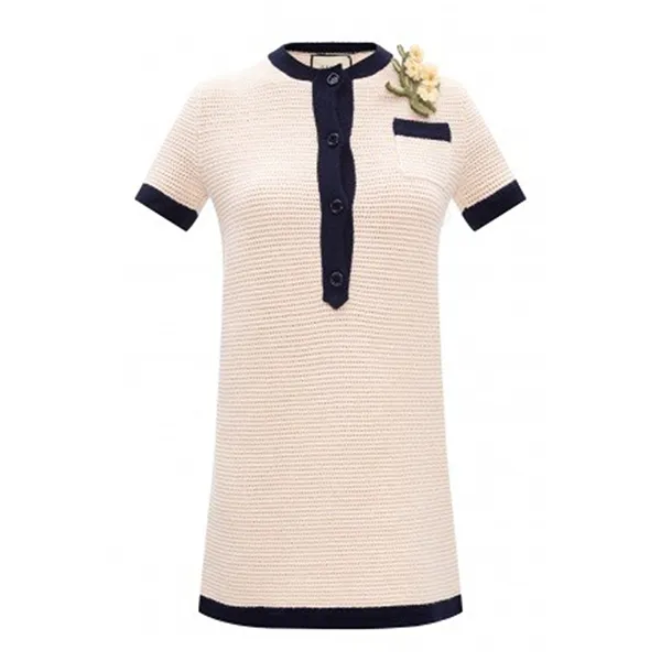 Váy Nữ Gucci GG Knitted Dress With Flower Brooch Màu Trắng Kem Size S