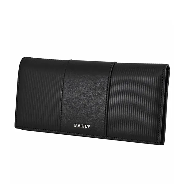 Ví Dáng Dài Bally Metal Logo Embossed Leather Horizontal Long Wallet Màu Đen