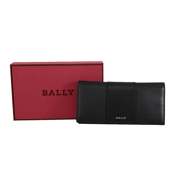 Ví Dáng Dài Bally Metal Logo Embossed Leather Horizontal Long Wallet Màu Đen