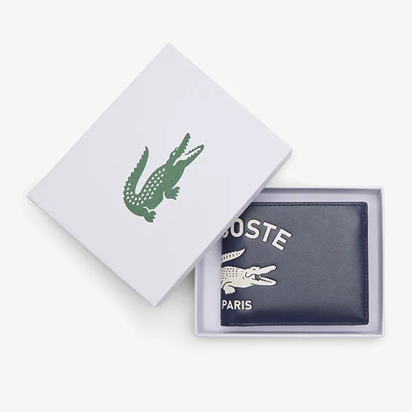 Ví Nam Lacoste Men's Medium FG Leather Billfold NH4662FW N69 Màu Xanh Navy