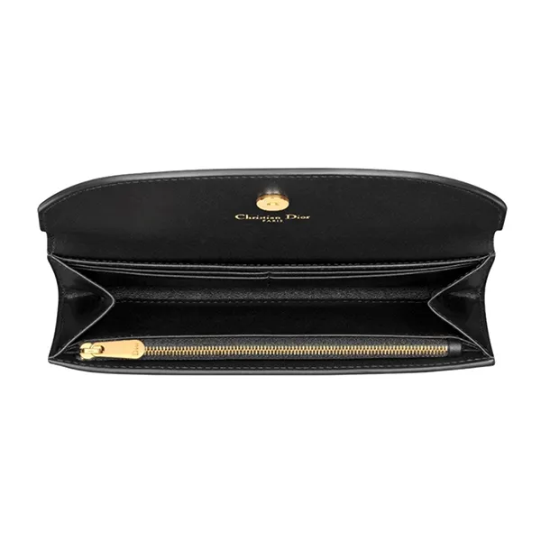 Ví Nữ Dior 30 Montaigne Avenue Violet Wallet In Box Calfskin With Tonal Enamel CD Signature Black Màu Đen