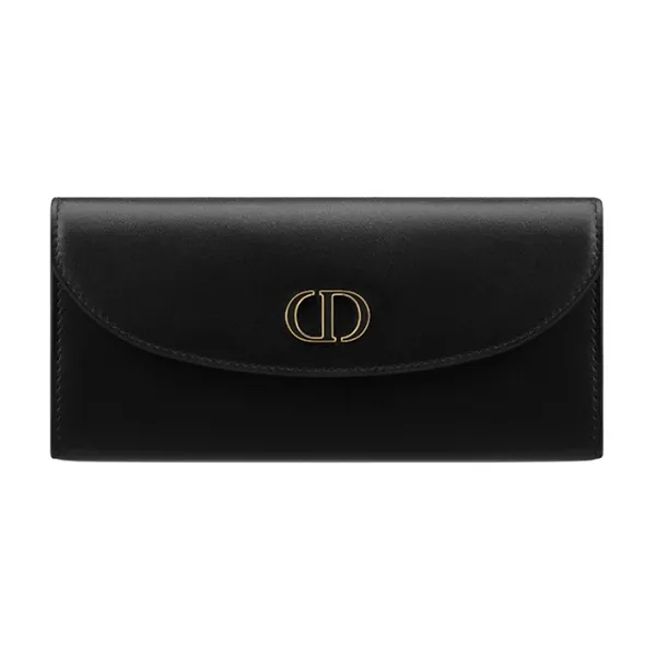 Ví Nữ Dior 30 Montaigne Avenue Violet Wallet In Box Calfskin With Tonal Enamel CD Signature Black Màu Đen