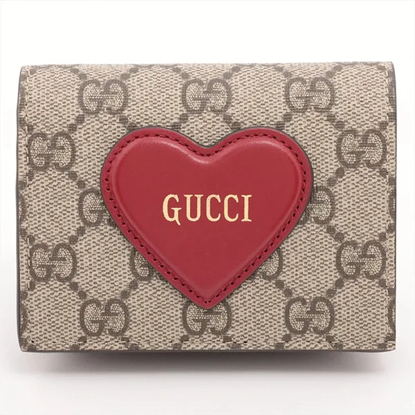 Ví Nữ Gucci GG Supreme PVC Leather Compact Wallet Brown Red 648848 Màu Nâu Đỏ