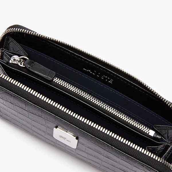 Ví Nữ Lacoste Amelia Large Zippered Embossed Leather Wallet NF3590TU - BLK Màu Đen