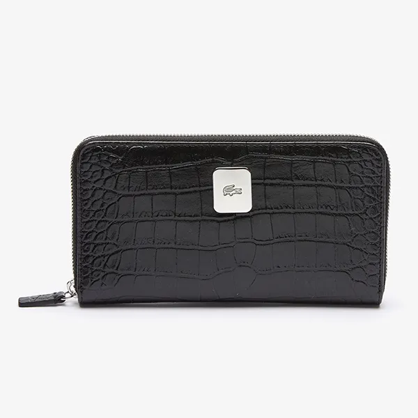 Ví Nữ Lacoste Amelia Large Zippered Embossed Leather Wallet NF3590TU - BLK Màu Đen