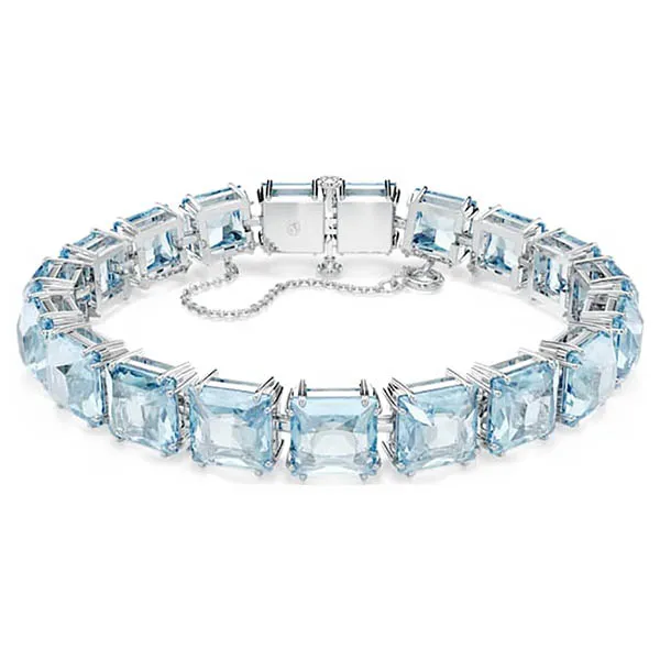 Vòng Đeo Tay Nữ Swarovski Millenia Tennis bracelet Square Cut, Medium, Blue, Rhodium Plated 5614924 Màu Xanh Blue