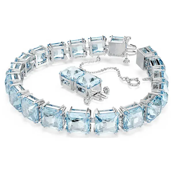 Vòng Đeo Tay Nữ Swarovski Millenia Tennis bracelet Square Cut, Medium, Blue, Rhodium Plated 5614924 Màu Xanh Blue