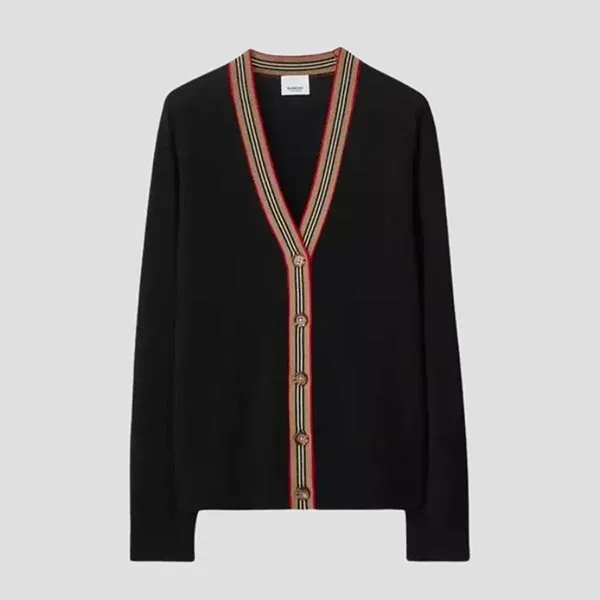 Áo Cardigan Burberry Sweater Black Striped V-Neck Button-Up Knit Cardigan 80843251 Màu Đen Size XS