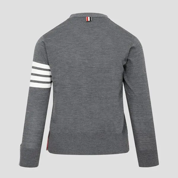 Áo Cardigan Nam Thom Browne Med Grey Merino Wool 4-bar Classic V-neck MKC002A Y1014 038 Màu Xám Size 2