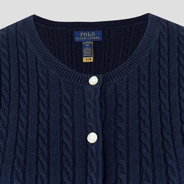 Áo Cardigan Nữ Ralph Lauren Mini-Cable Knit Big Kid In Navy 3135430470011 Màu Xanh Navy Size XL