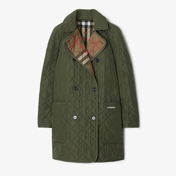 Áo Khoác Dáng Dài Nữ Burberry Quilted Coat 80928851 Màu Xanh Olive Size S