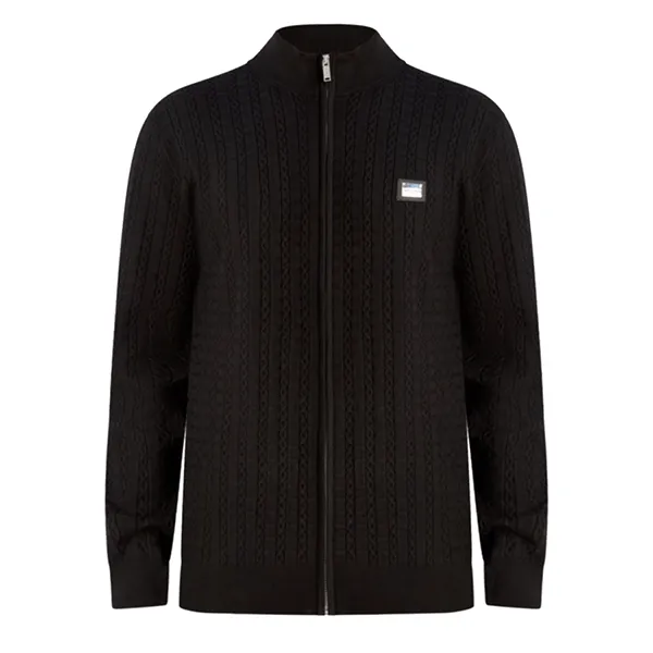Áo Khoác Len Nam Karl Lagerfeld Men's Full Zip Cable Knit Sweater S4394 - BLK Màu Đen Size S