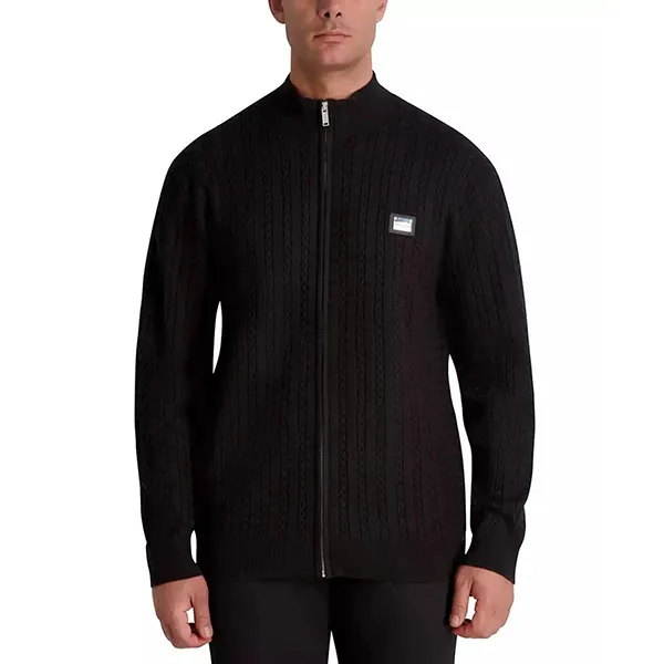Áo Khoác Len Nam Karl Lagerfeld Men's Full Zip Cable Knit Sweater S4394 - BLK Màu Đen Size S