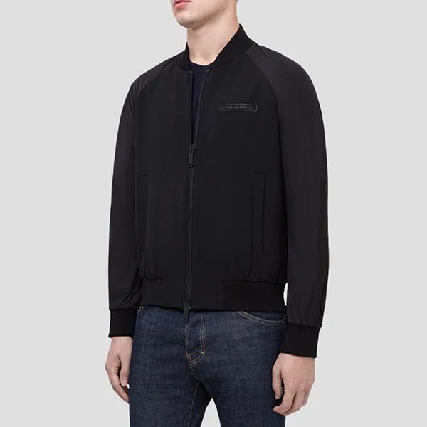 Áo Khoác Nam Dsquared2 Black Bomber With Logo AT Chest S74AM0969 S36258 900 Màu Đen Size 46