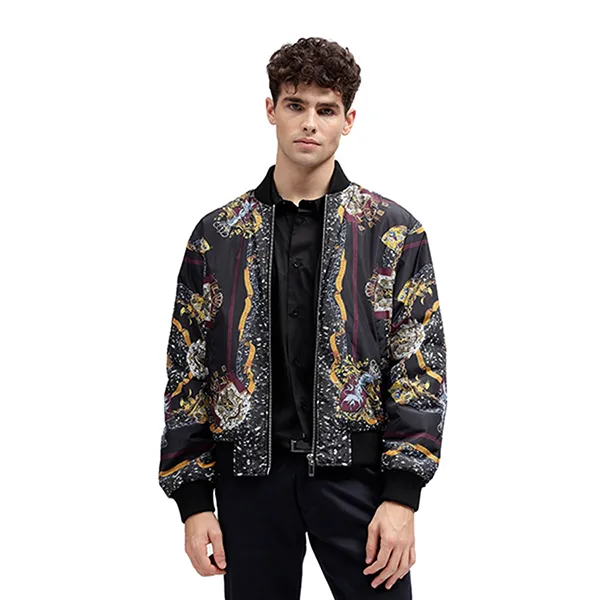 Áo Khoác Nam Just Cavalli Just Cavalli Men Black Printed Stand Collar Long Sleeves Bomber Jacket Màu Đen Size 46