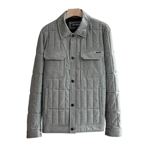 Áo Khoác Nam Karl Lagerfeld Herringbone Quilted Shirt Jacket C0273 - GRY Màu Xám Size M